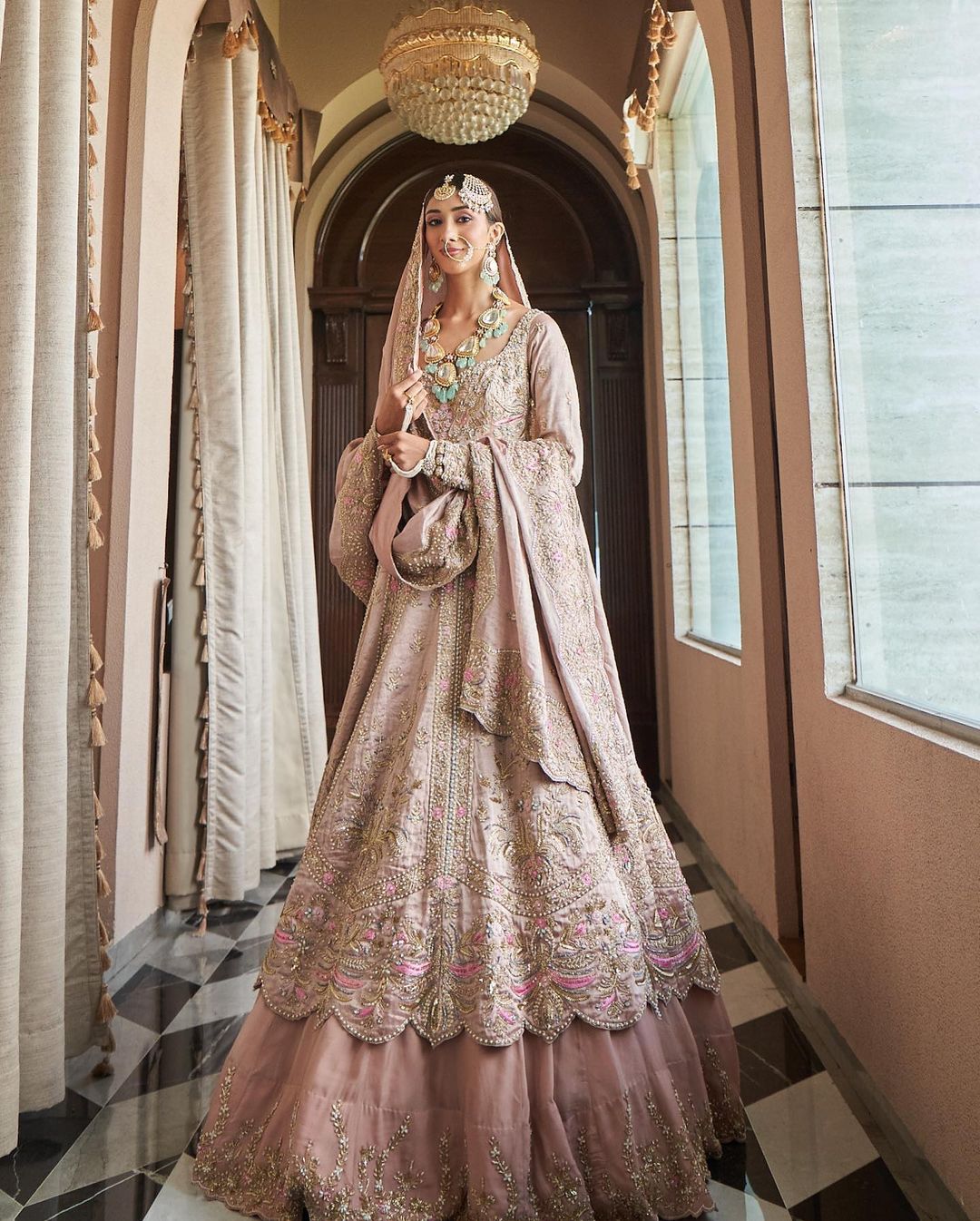 PALE TAUPE LEHENGA WITH HEAVY EMROIDERY