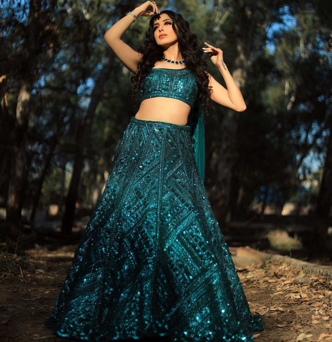 SKOBELOFF GREEN COLOR DESIGNED LEHENGA WITH HEAVY EMBROIDERY