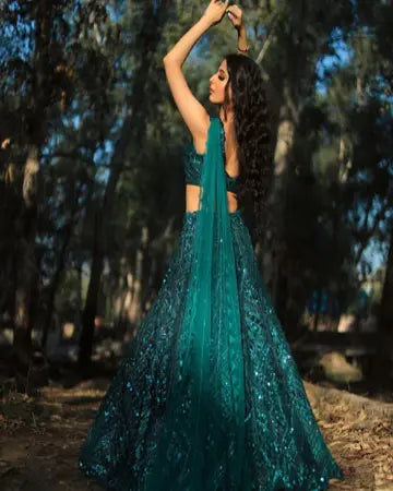 SKOBELOFF GREEN COLOR DESIGNED LEHENGA WITH HEAVY EMBROIDERY