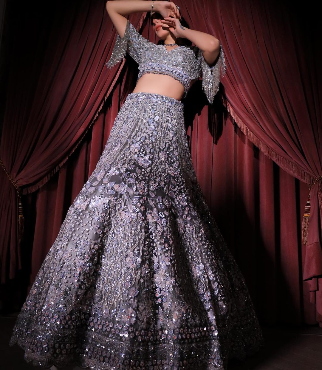 PASTEL GREY COLOR DESIGNED LEHENGA WITH HEAVY EMBROIDERY