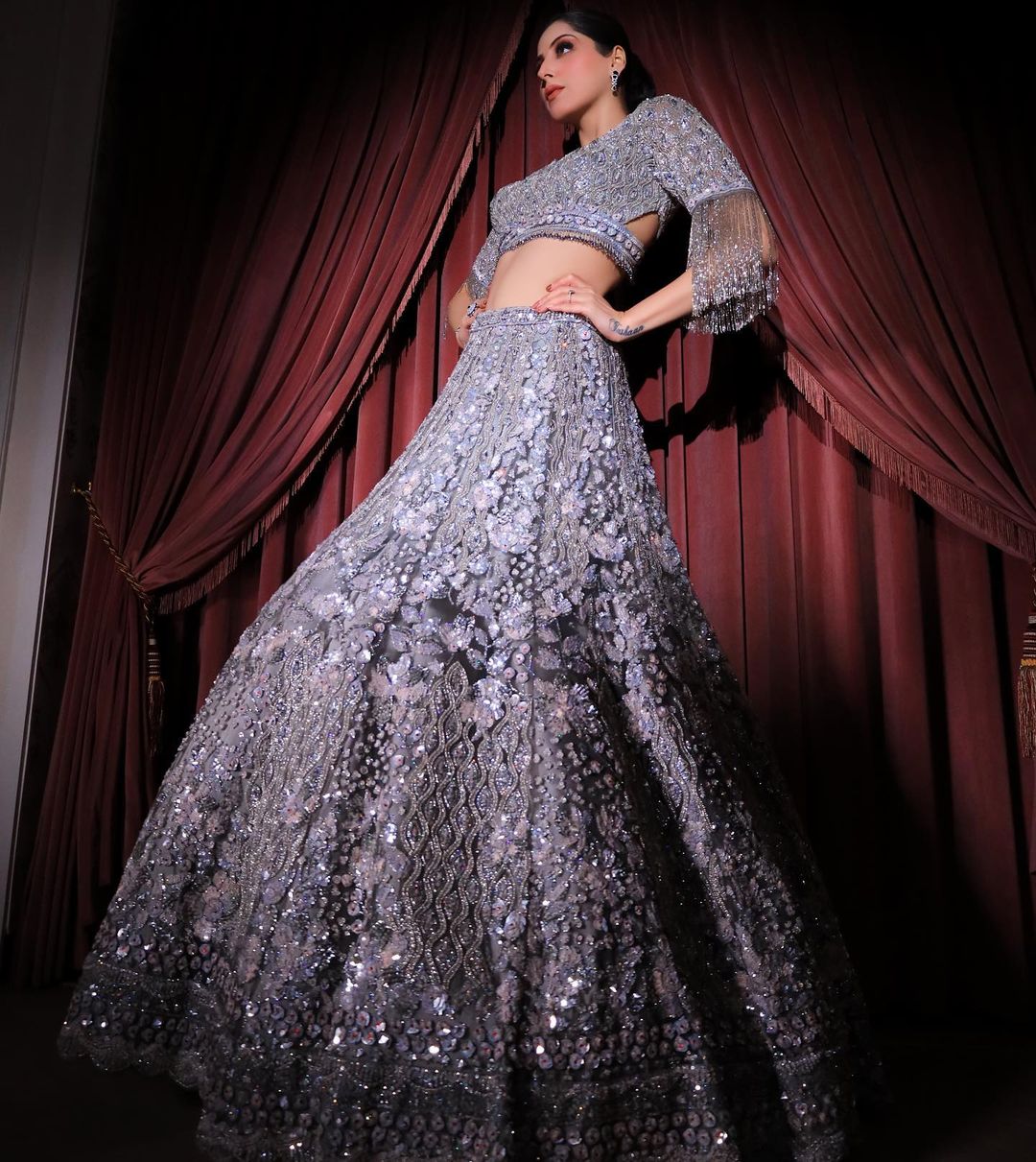 PASTEL GREY COLOR DESIGNED LEHENGA WITH HEAVY EMBROIDERY