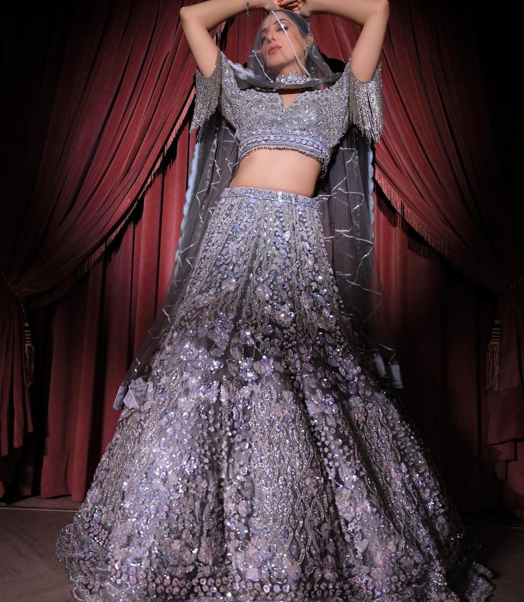 PASTEL GREY COLOR DESIGNED LEHENGA WITH HEAVY EMBROIDERY