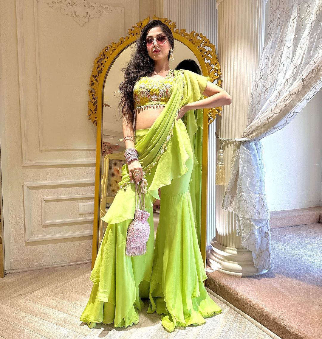 PARROT GREEN HEAVY ANARKALI SUIT WITH DUPATTA