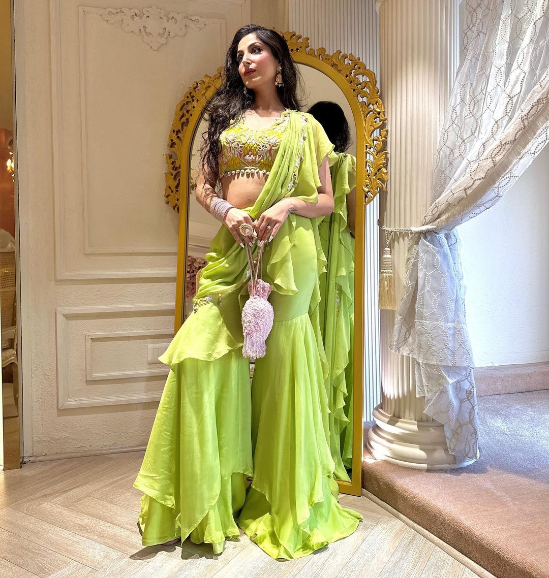 PARROT GREEN HEAVY ANARKALI SUIT WITH DUPATTA