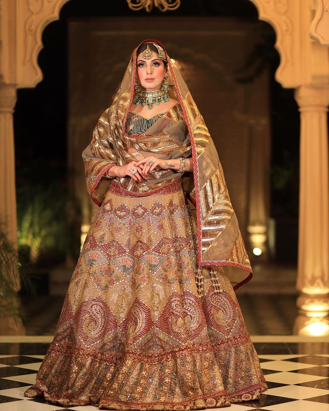 ANTIQUE BRASS COLOR EMBROIDRED LEHENGA SET WITH HEAVY EMBROIDERY