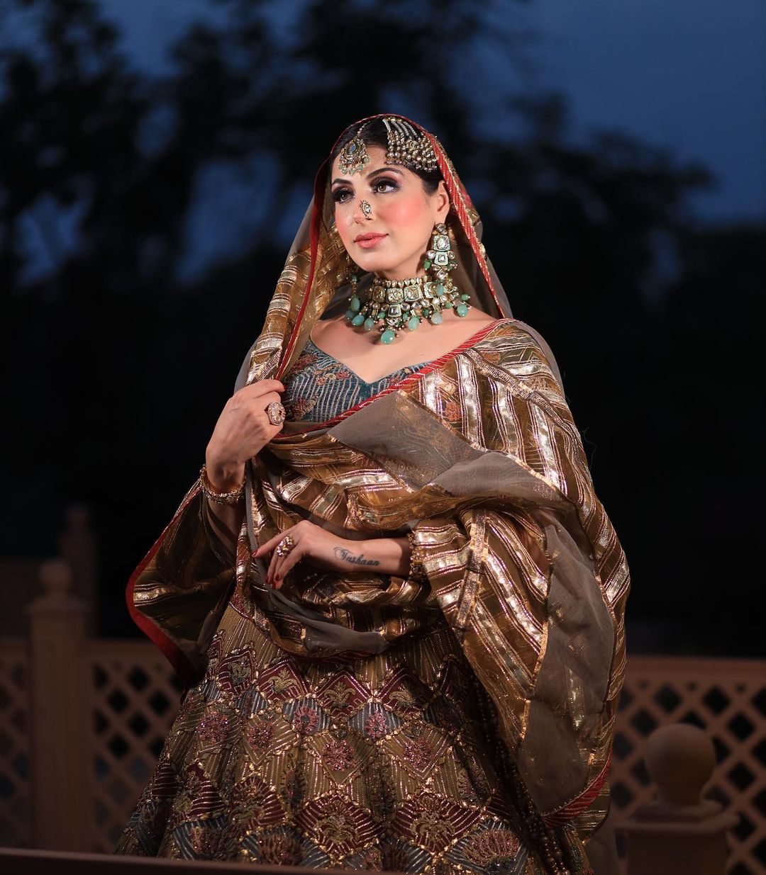 ANTIQUE BRASS COLOR EMBROIDRED LEHENGA SET WITH HEAVY EMBROIDERY