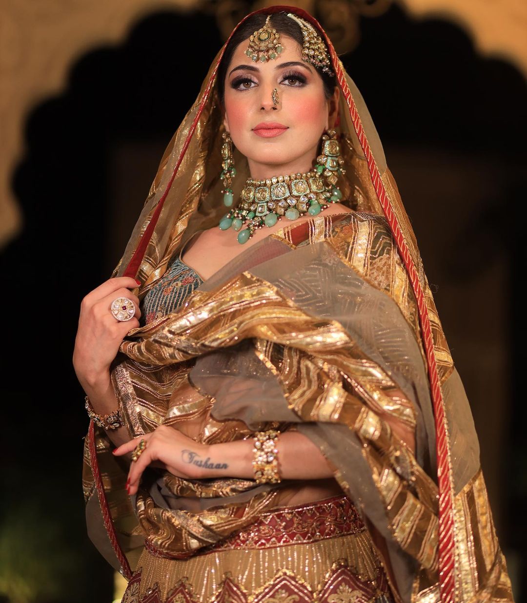 ANTIQUE BRASS COLOR EMBROIDRED LEHENGA SET WITH HEAVY EMBROIDERY