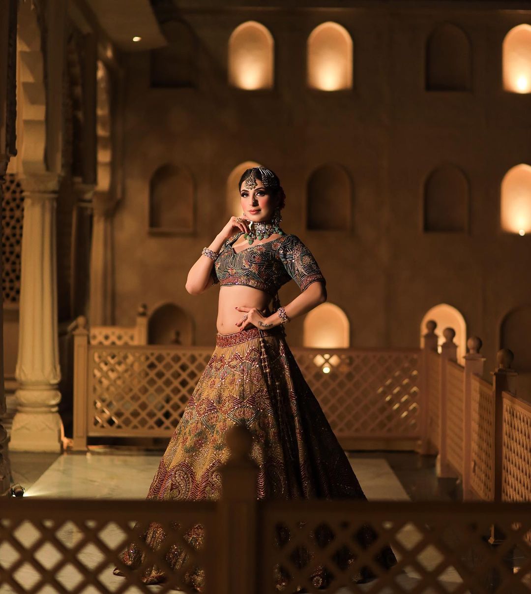 ANTIQUE BRASS COLOR EMBROIDRED LEHENGA SET WITH HEAVY EMBROIDERY