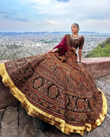 BRIDAL BEAVER COLOR DESIGNED LEHENGA WITH HEAVY EMBROIDERY