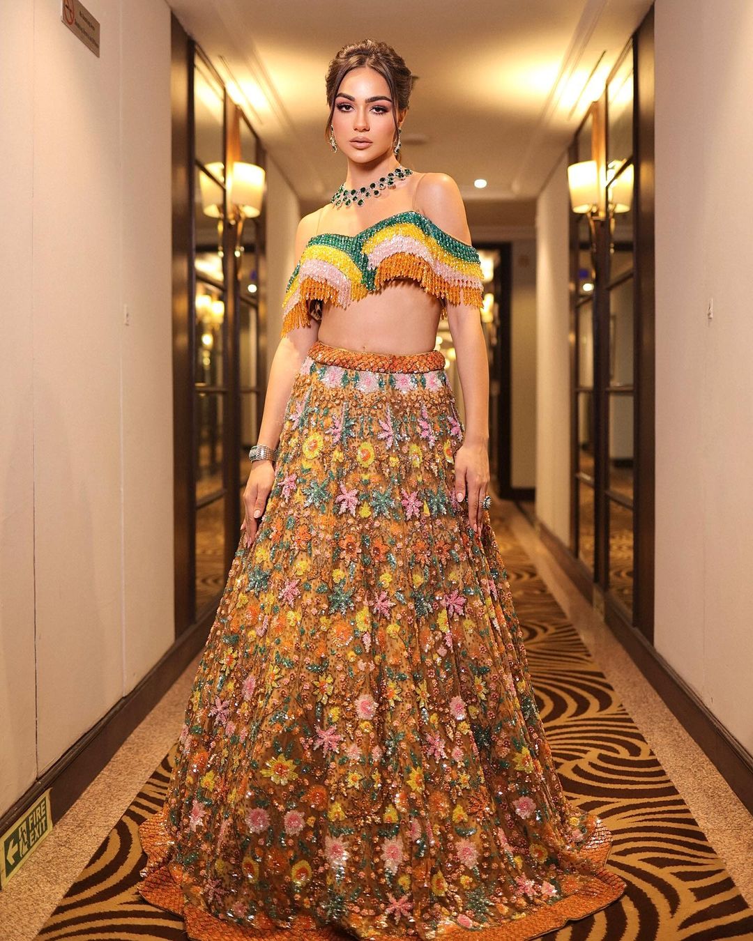 COPPER DESIGNED LEHENGA WITH FLOWER EMBROIDERY