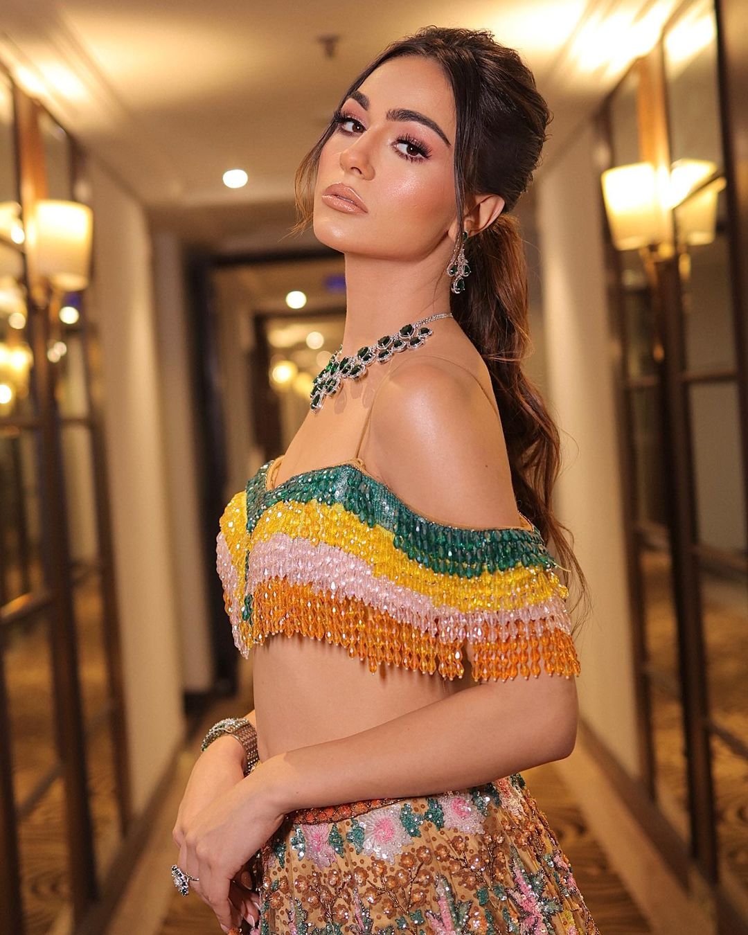 COPPER DESIGNED LEHENGA WITH FLOWER EMBROIDERY