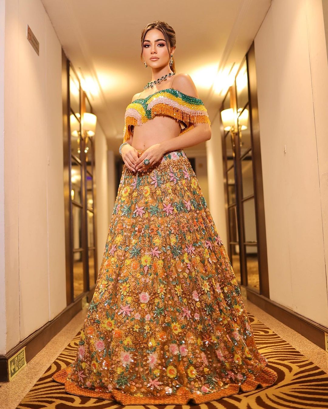 COPPER DESIGNED LEHENGA WITH FLOWER EMBROIDERY