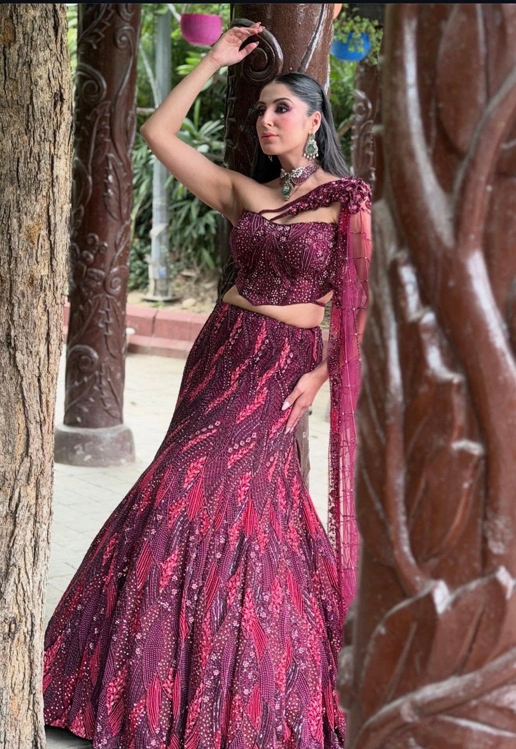 WINE CORSET LEHENGA