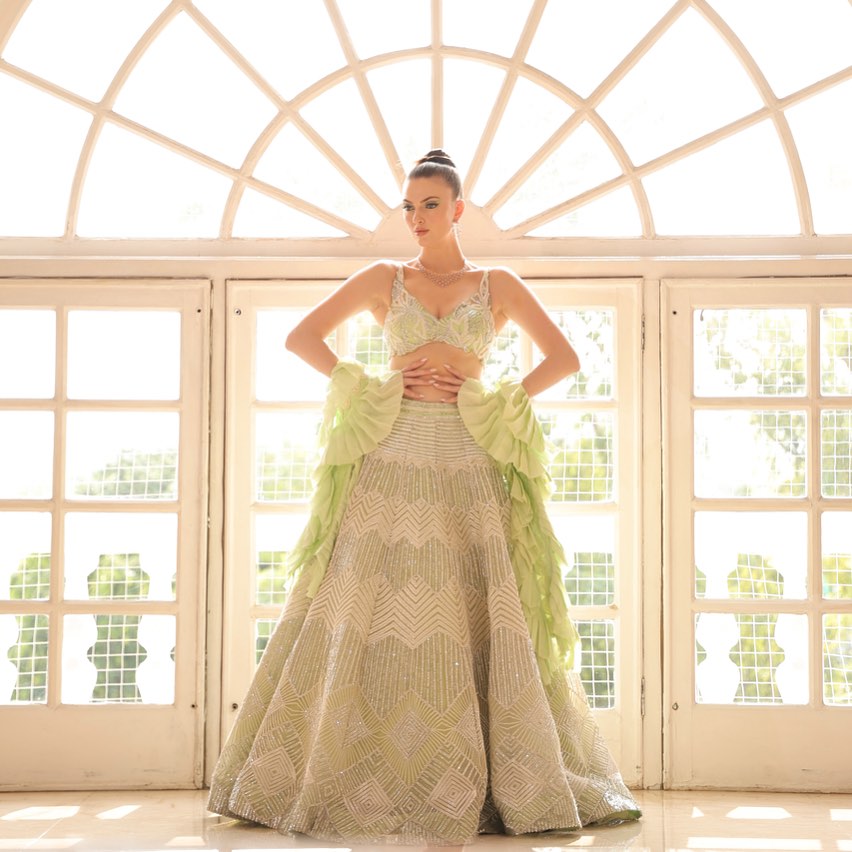 SAND GREEN COLOR EMBROIDRED LEHENGA SET