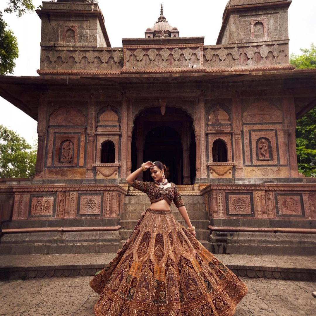 BRIDAL GARNET COLOR DESIGNED LEHENGA WITH HEAVY EMBROIDERY