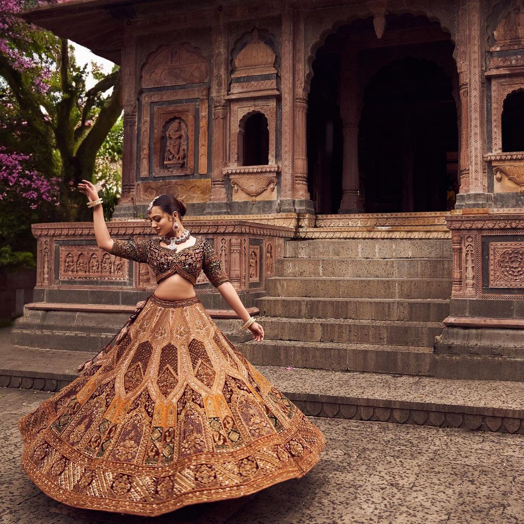 BRIDAL GARNET COLOR DESIGNED LEHENGA WITH HEAVY EMBROIDERY