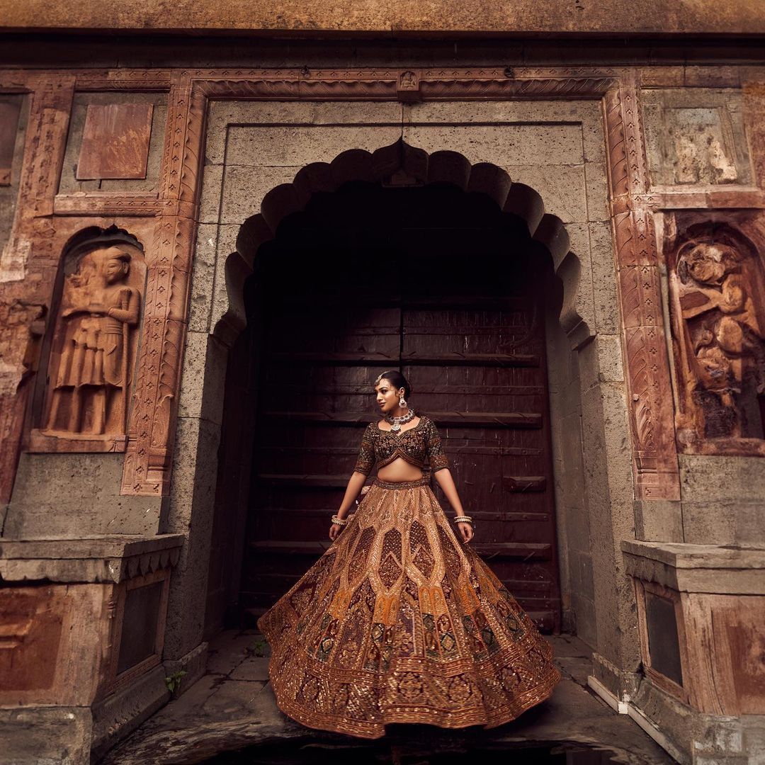 BRIDAL GARNET COLOR DESIGNED LEHENGA WITH HEAVY EMBROIDERY