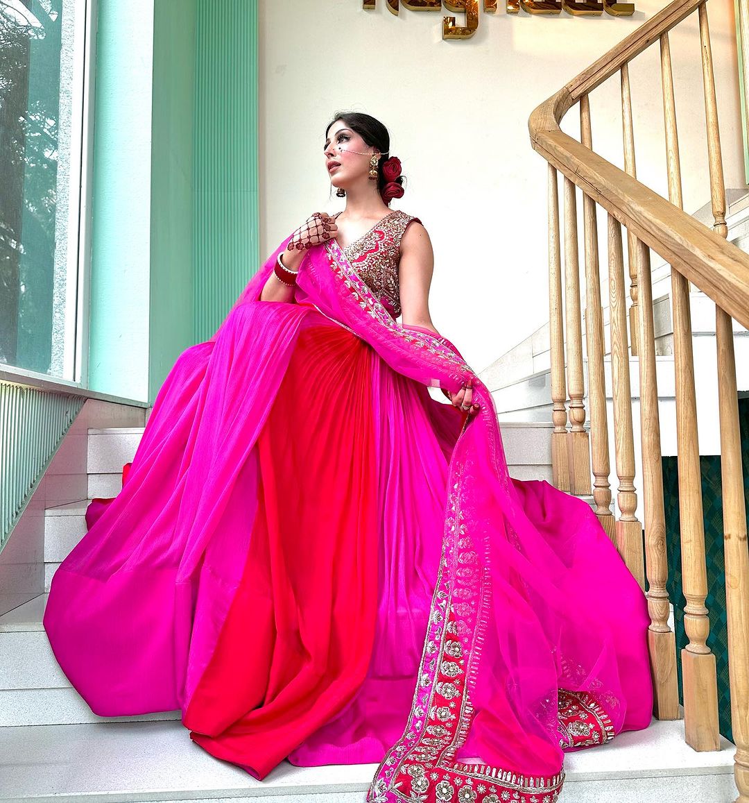 HEAVY EMROIDERED PINK ANARKALI SUIT WITH DUPATTA & TOP