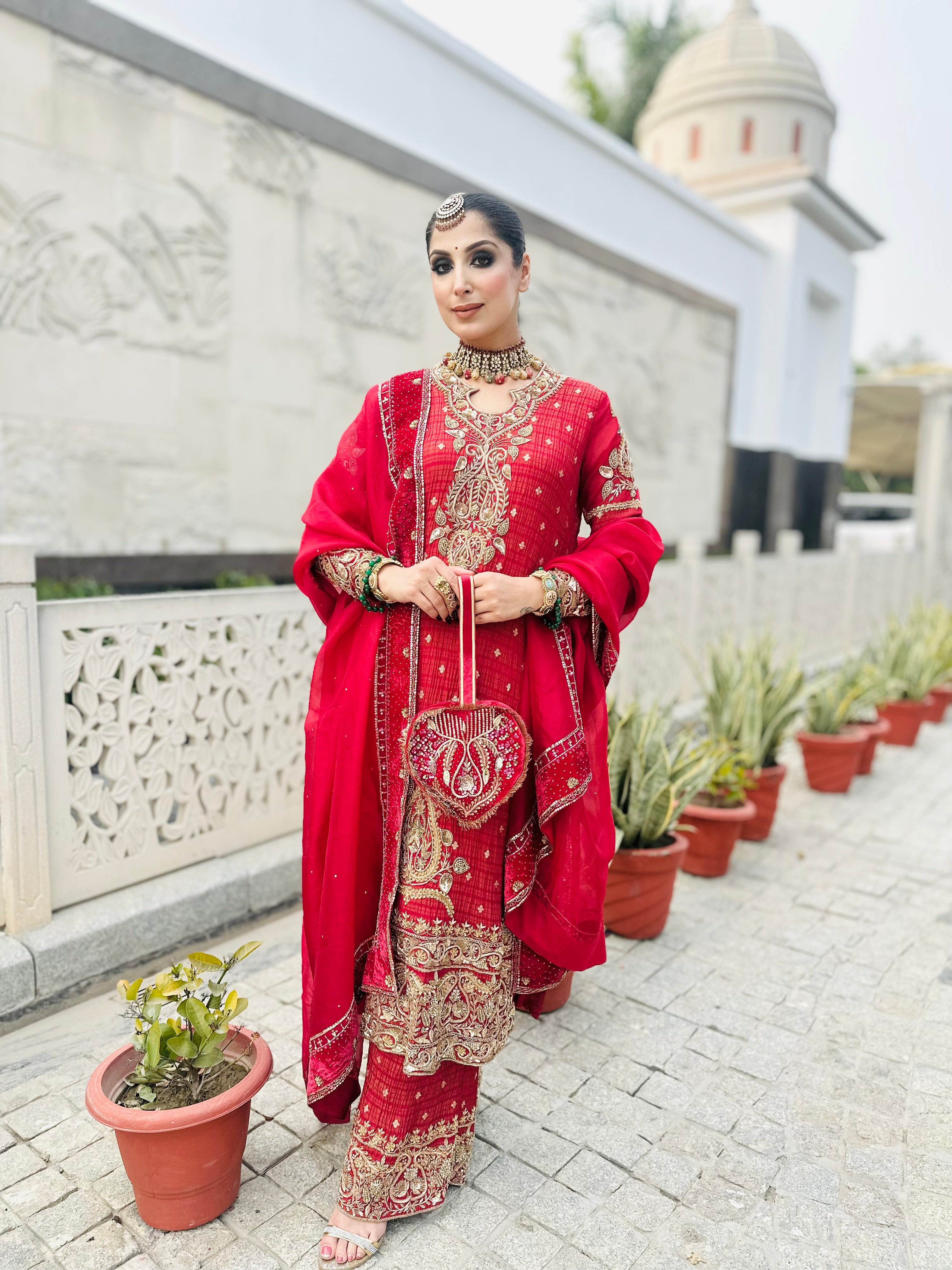 DEEP RED HAND EMBROIDERED SUIT