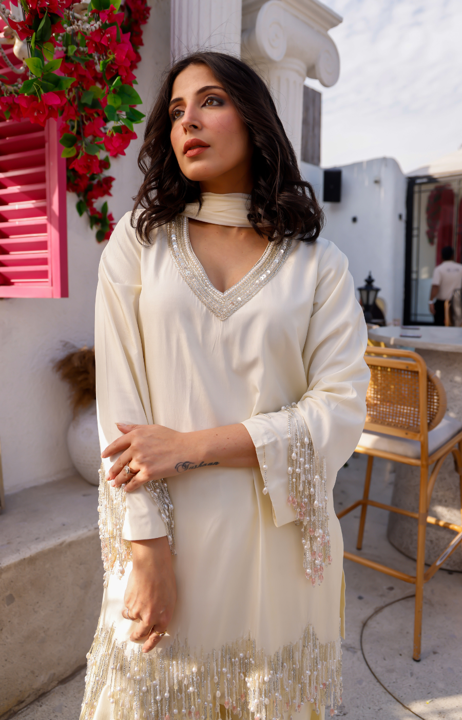 WHITE KURTI WITH EMBROIDERY ON DUPATTA