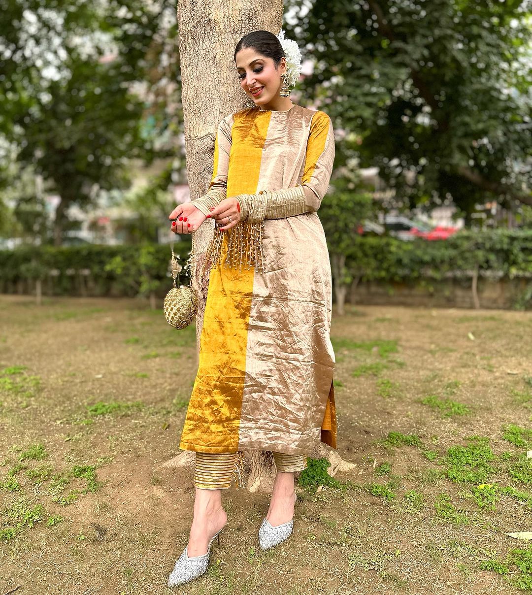 YELLOW AND GOLDEN COLOR KURTI