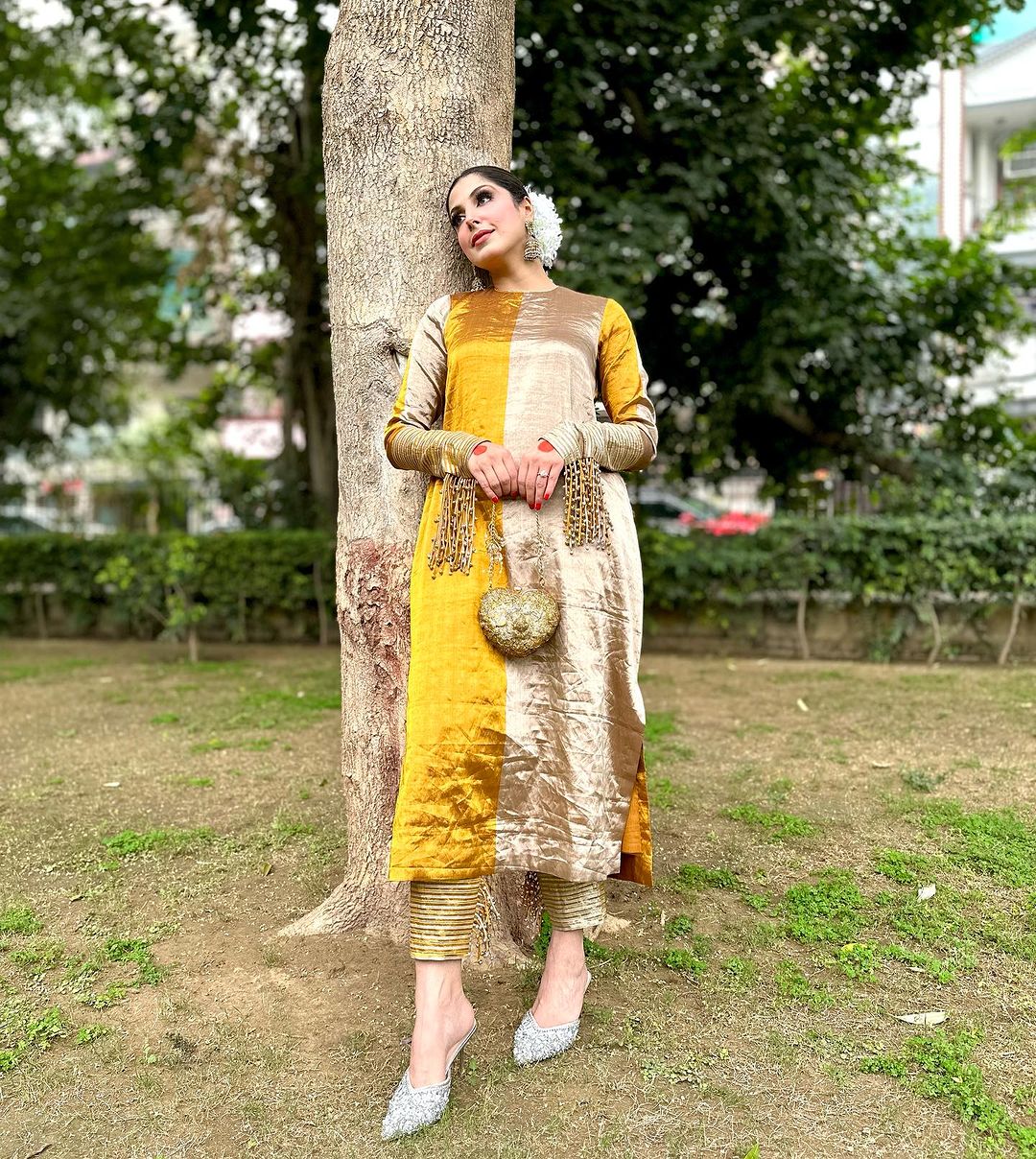 YELLOW AND GOLDEN COLOR KURTI