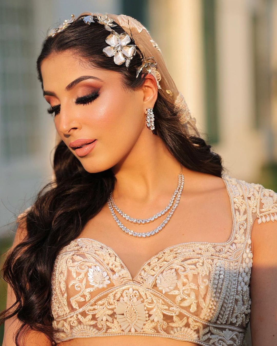 LIGHT TAUPE LEHENGA WITH LEAVES EMBROIDERY