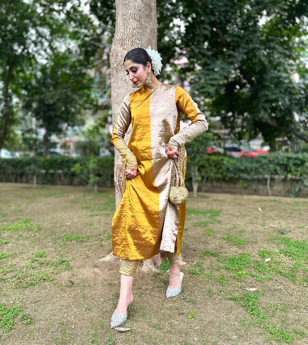 YELLOW AND GOLDEN COLOR KURTI