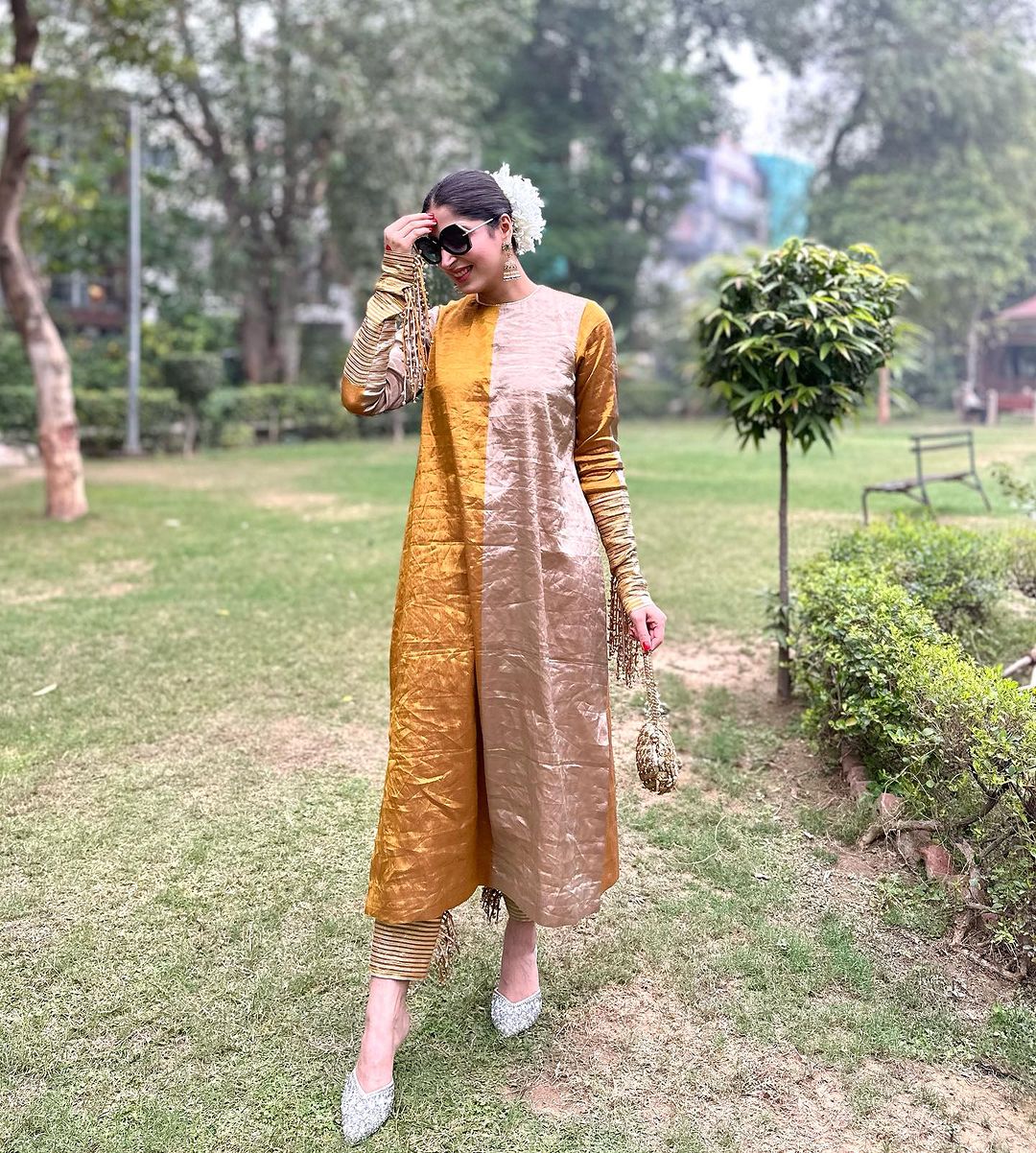 YELLOW AND GOLDEN COLOR KURTI