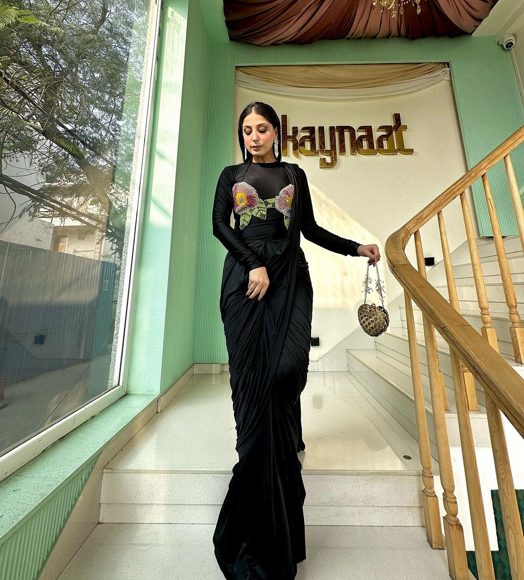 BLACK COLOR SAREE & DRAPE WITH EMBROIDERY ON TOP