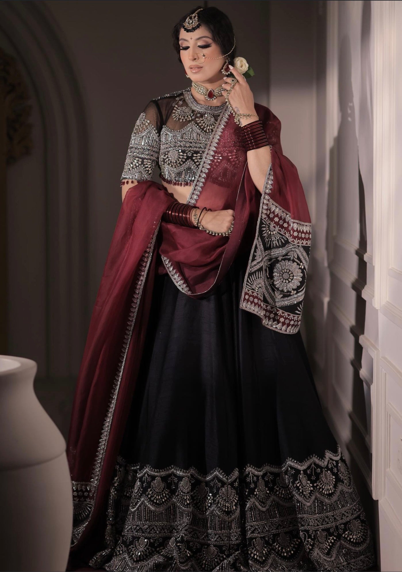 BLACK SLIVER EMBROIDERY LEHENGA