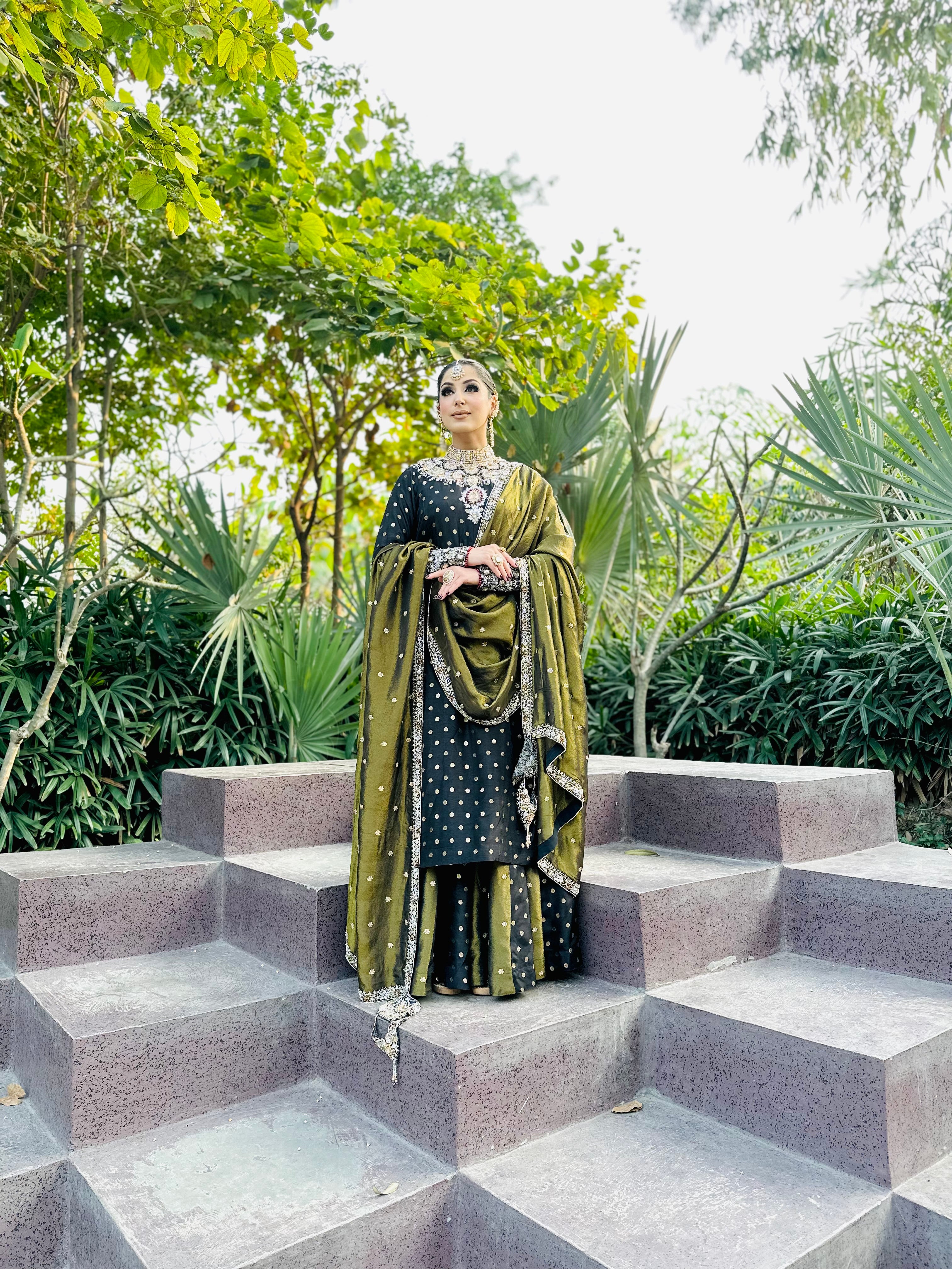 HEAVILY BLACK EMBELLISHED SHARARA