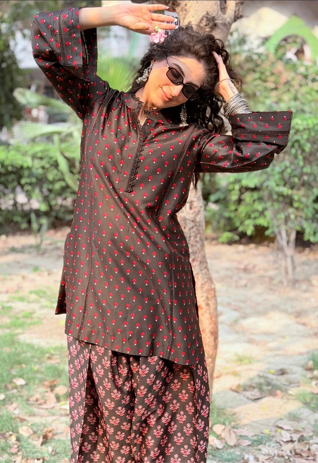 BLACK PRINTED FARSHI CO-ORD SET