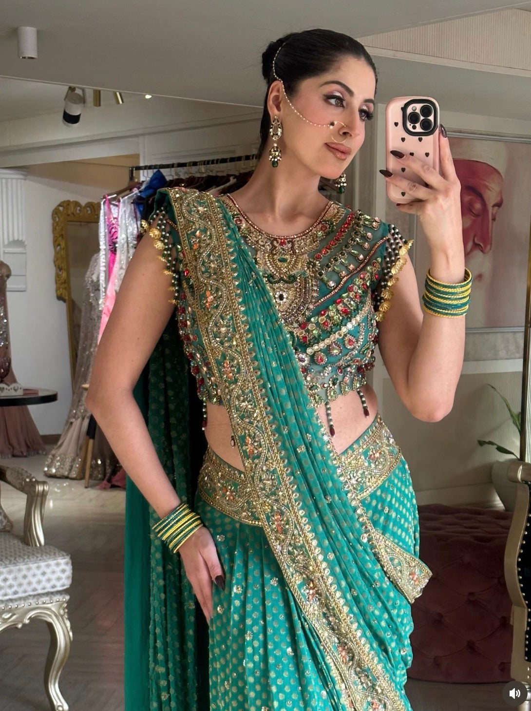 SEA GREEN DRAPE SAREE