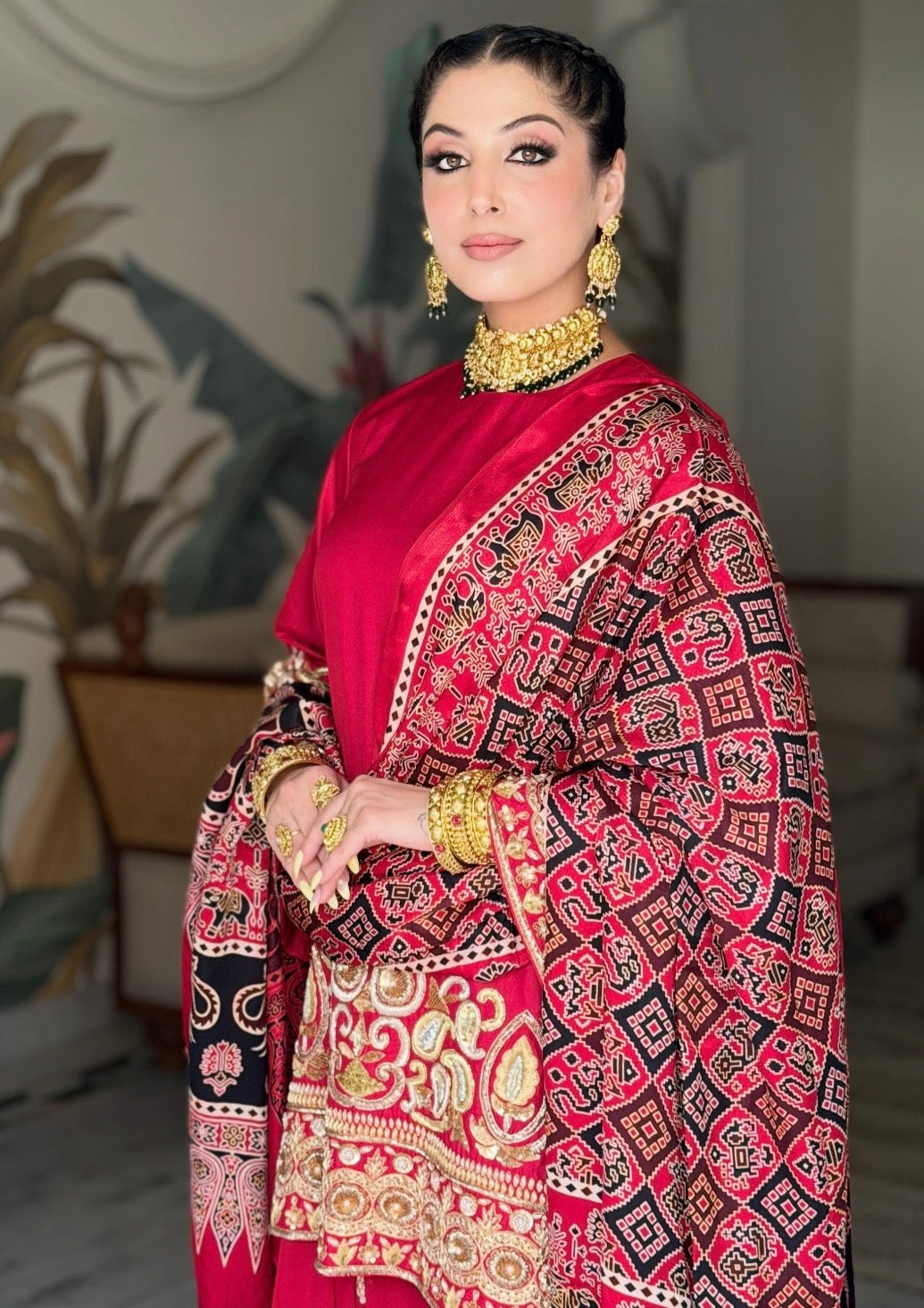RED SUIT WITH AJRAKH DUPATTA