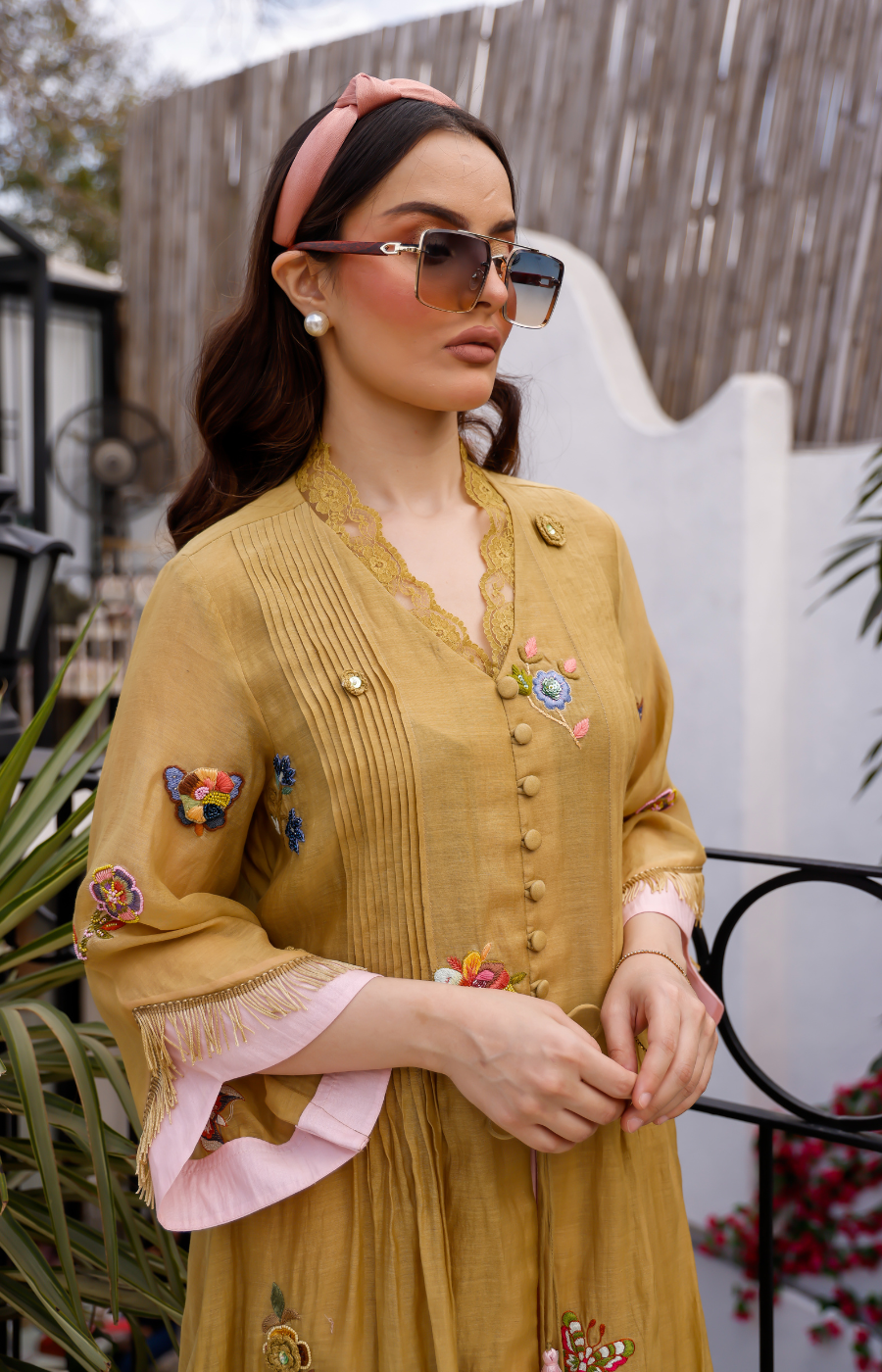 YELLOW COLOR KURTI WITH LIGHT PINK DUPTTA