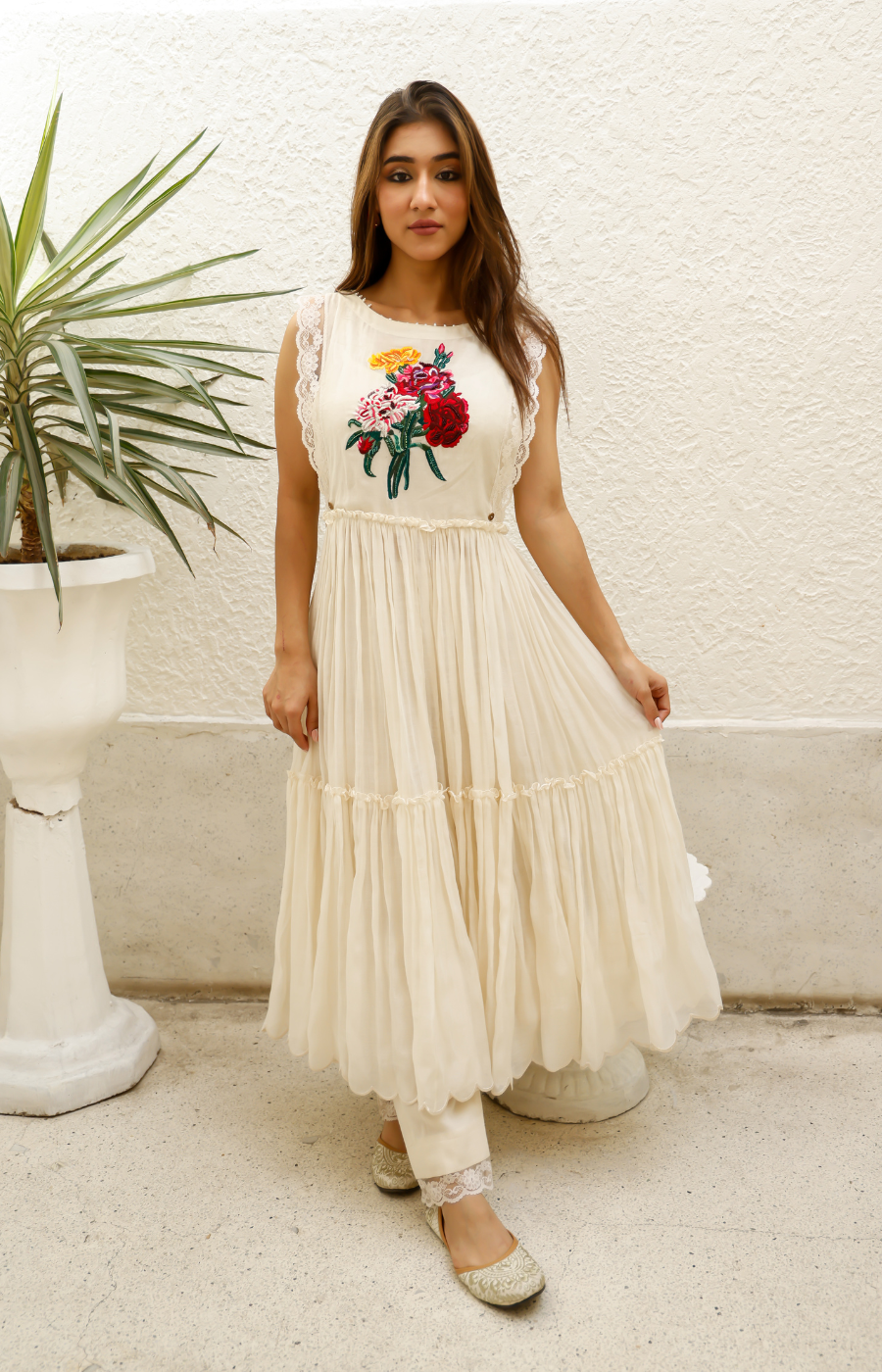 CREAM WHITE KURTI SET