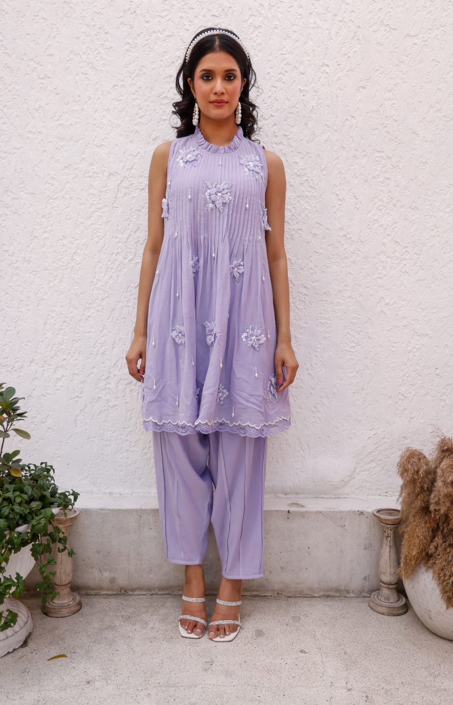 PURPLE COLOR KURTI WITH EMBROIDERY ON TOP