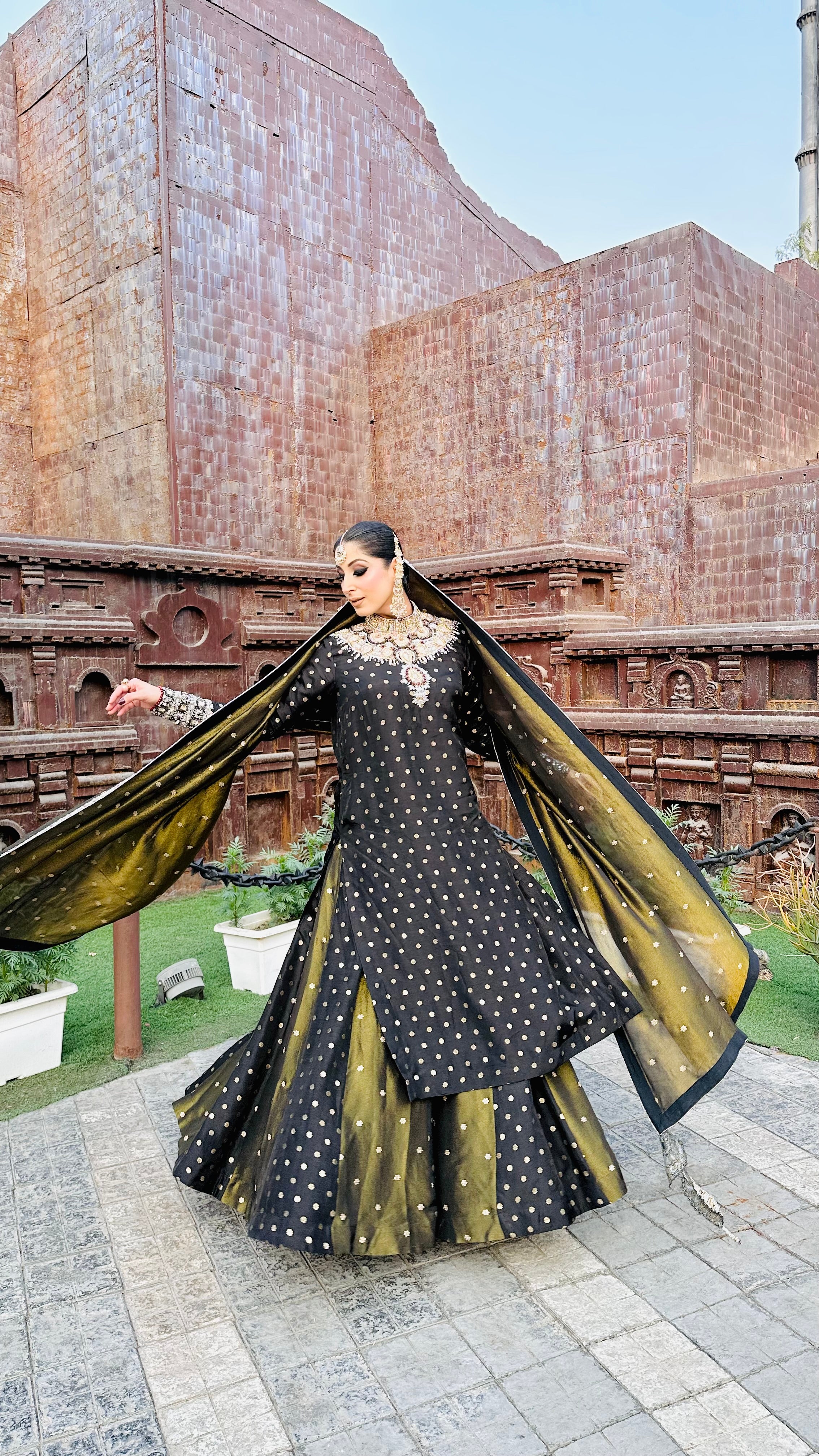 HEAVILY BLACK EMBELLISHED SHARARA