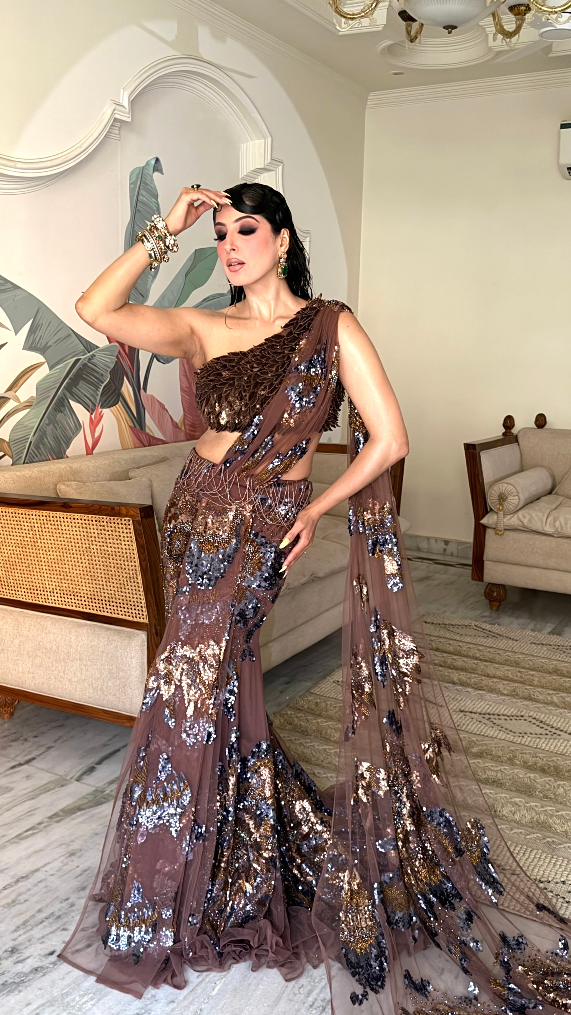 CHOCOLATE - BROWN  DRAPE SAREE