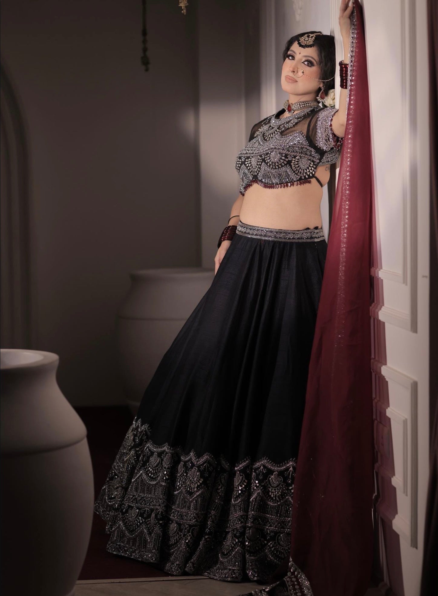 BLACK SLIVER EMBROIDERY LEHENGA