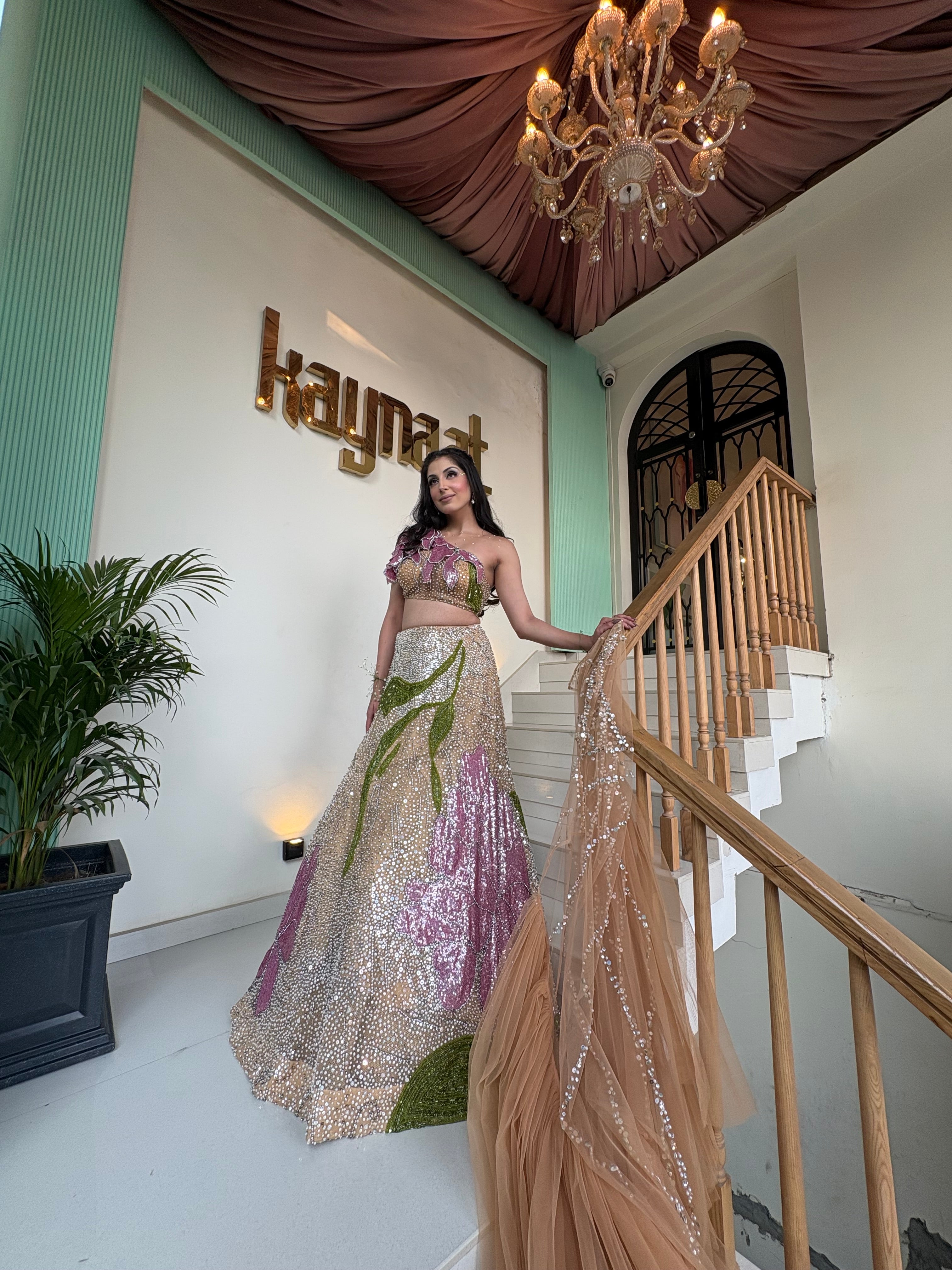 Nude one shoulder Lehnga