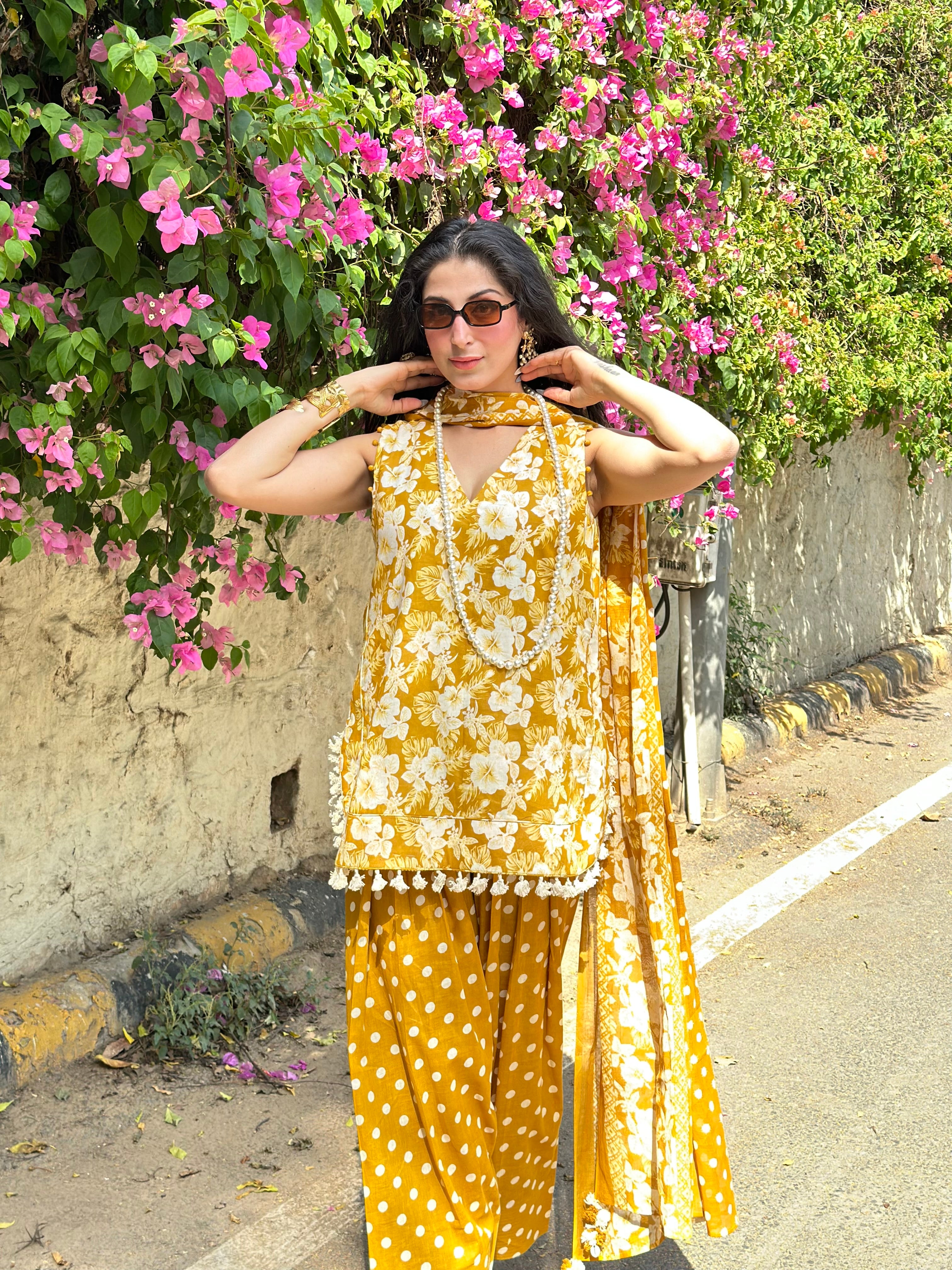 MUSTARD PRINTED SUIT