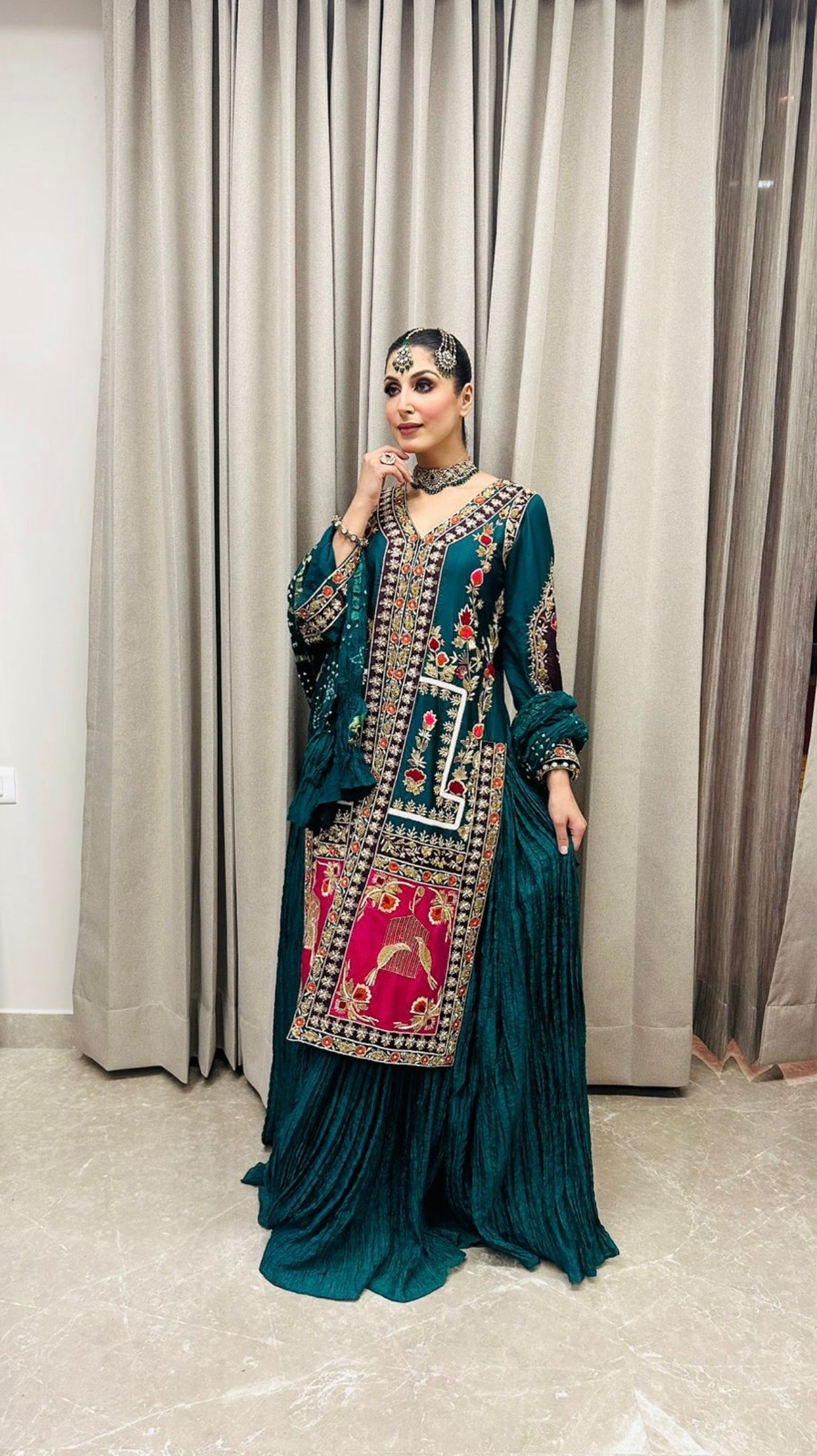 DEEP TEAL SILK SHARARA SET