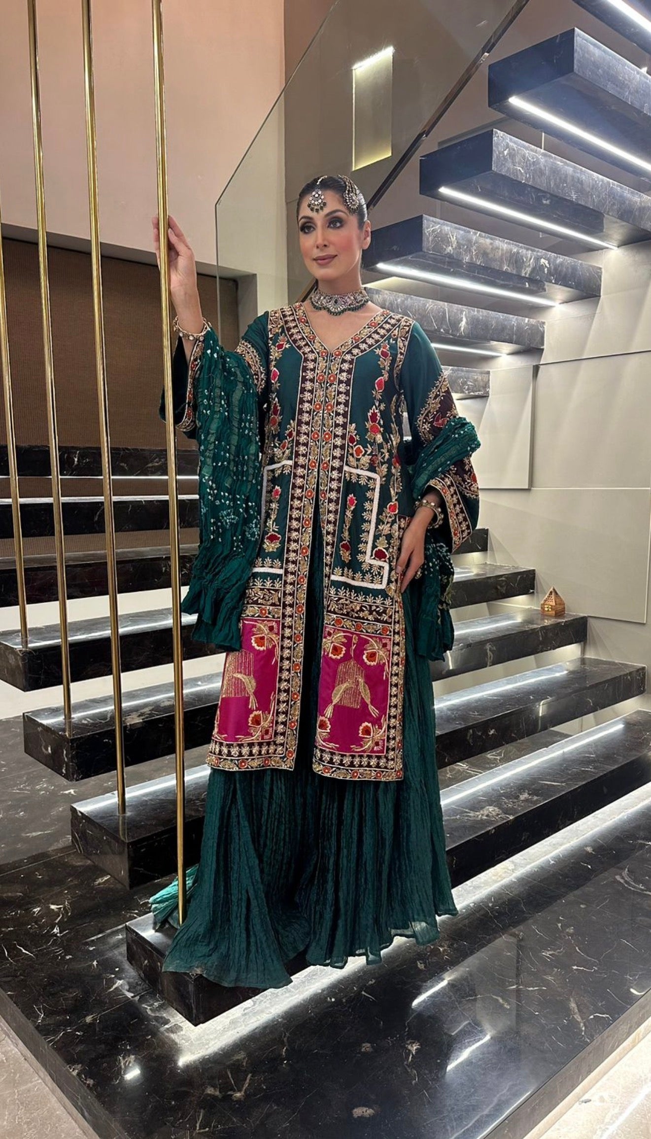 DEEP TEAL SILK SHARARA SET
