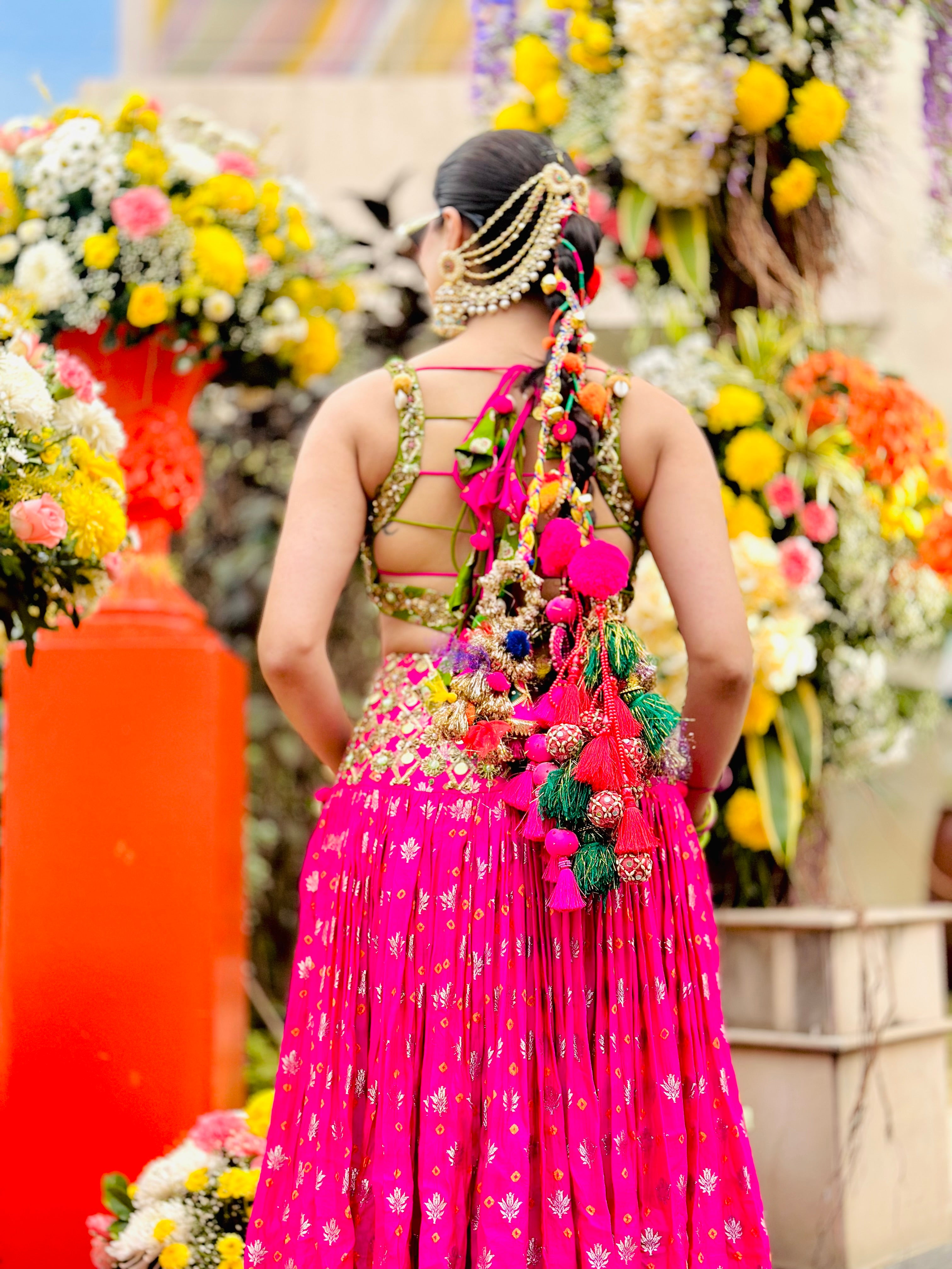 PINK AND OLIVE GREEN LEHENGA