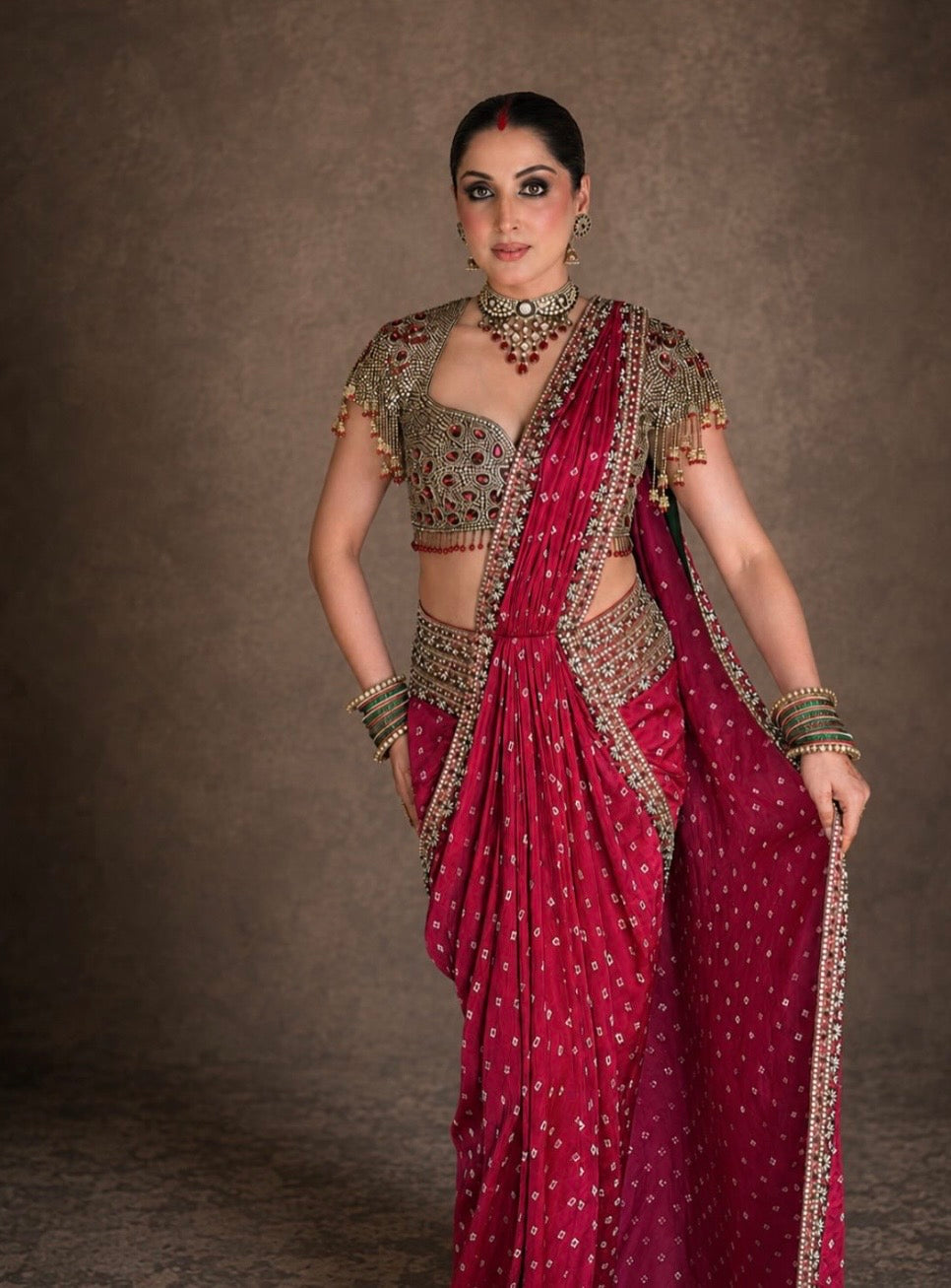 FUCHSIA PINK DRAPE SAREE