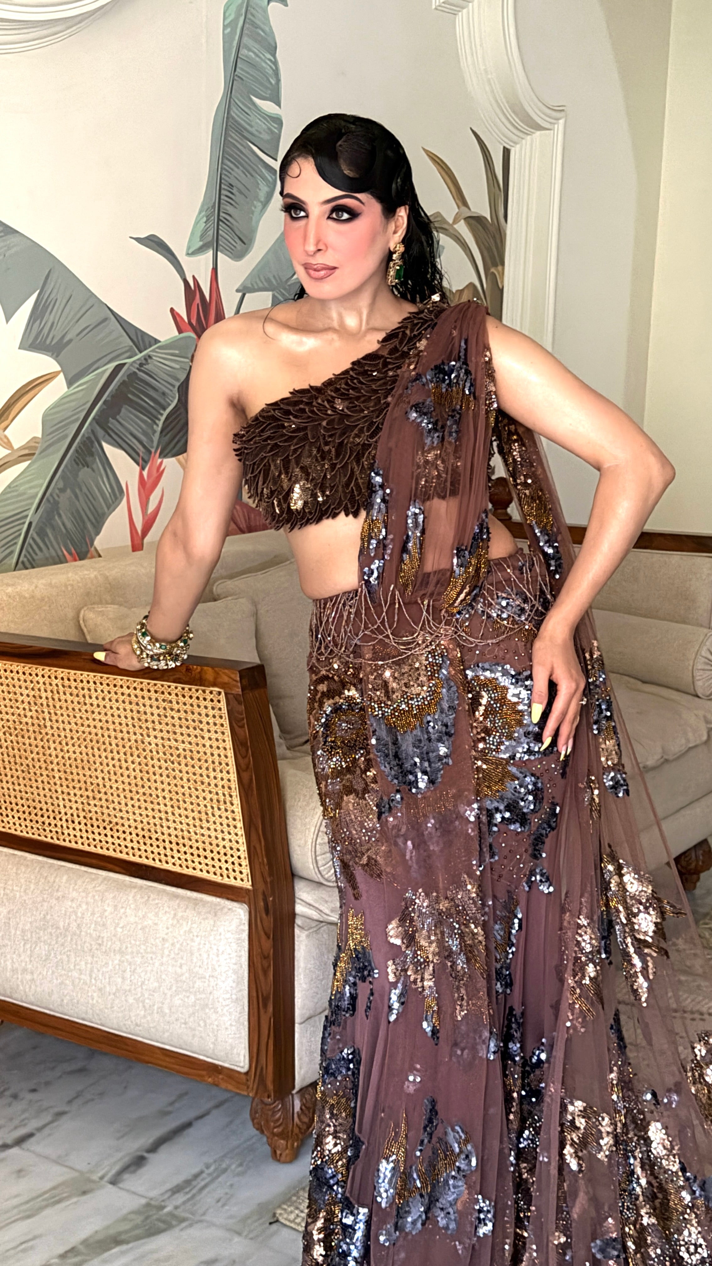CHOCOLATE - BROWN  DRAPE SAREE
