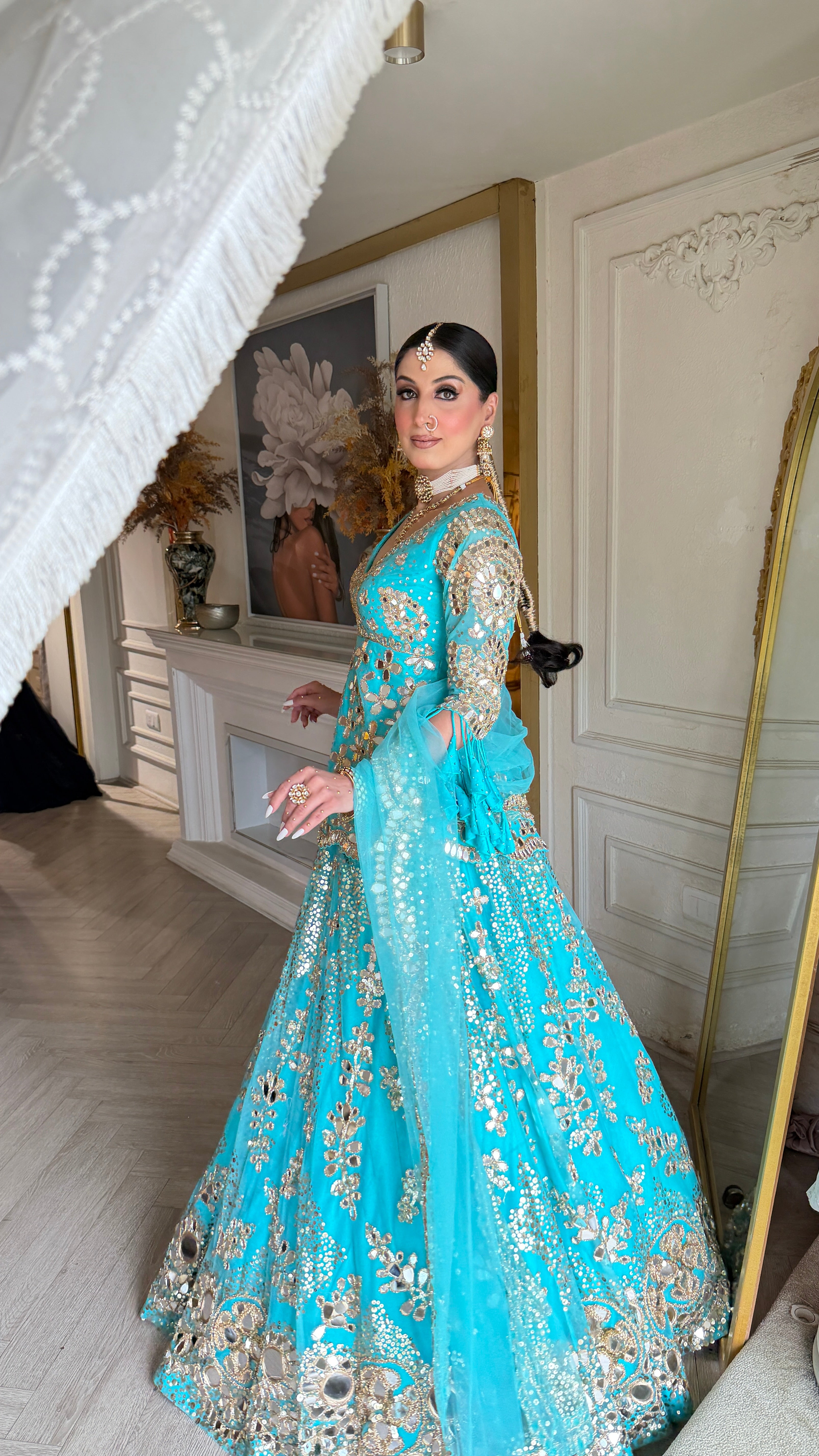 BLUE CYAN MIRROR LEHENGA