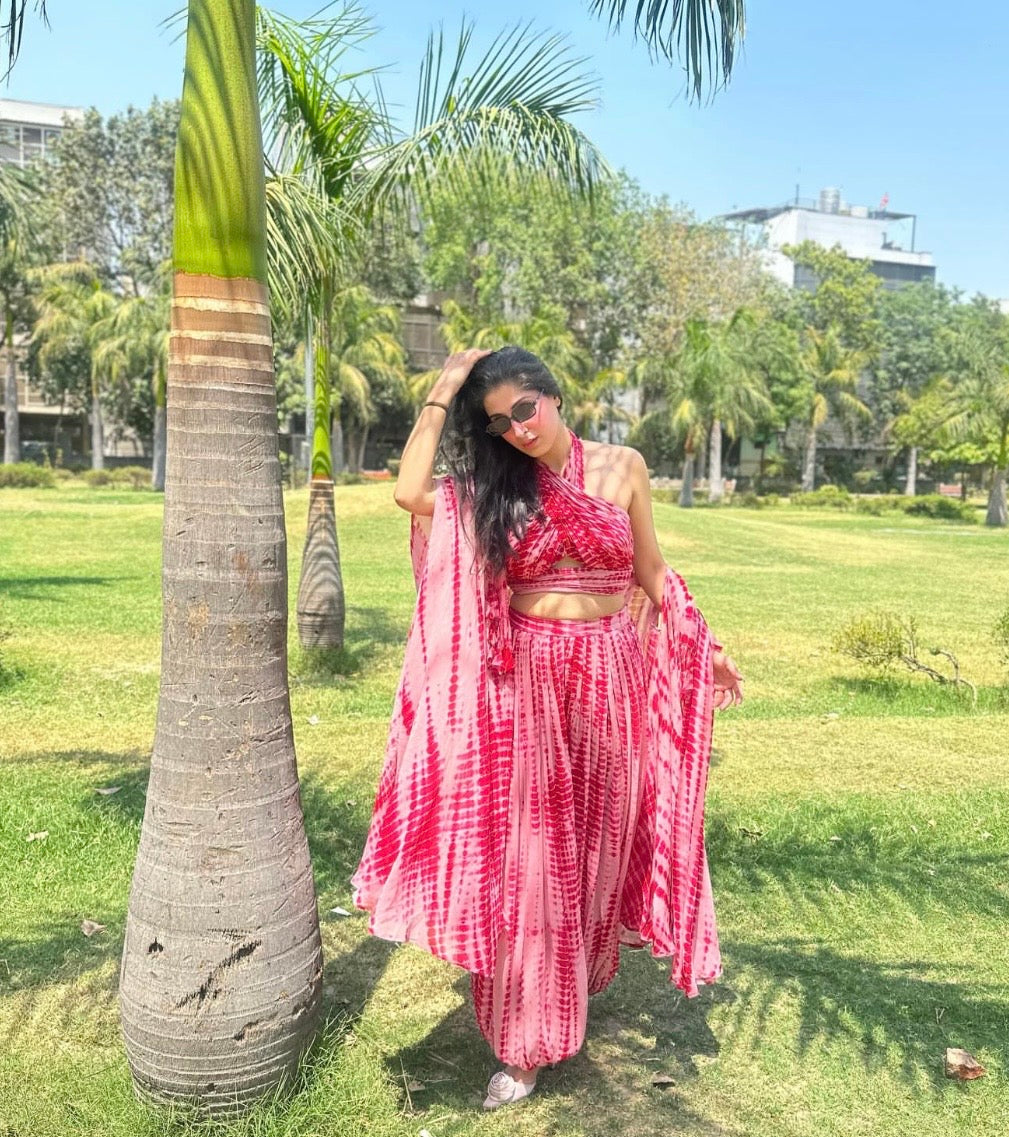 PINK AND DEEP RED TIE-DYE OUTFIT